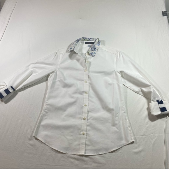 Pearly Vine Button down shirt Contrasting collar and Cuff White Blue Shirt XS - Picture 3 of 12
